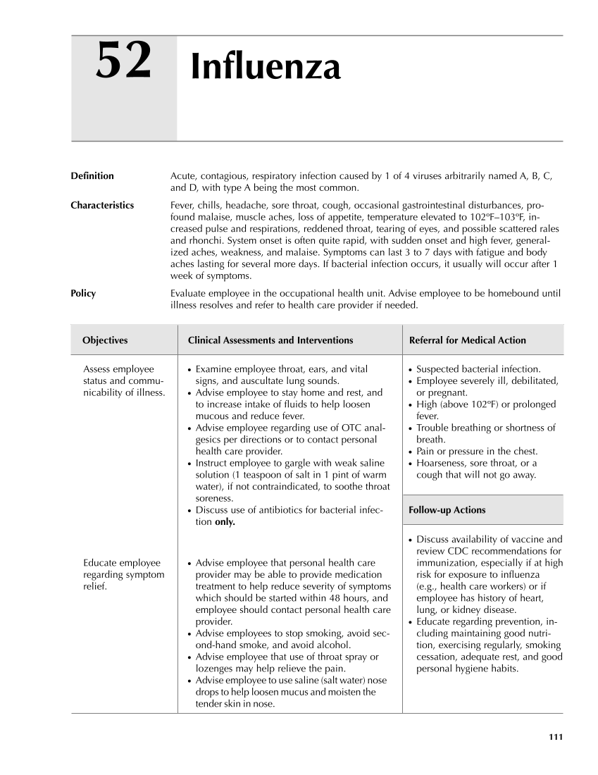 Occupational Health Nursing Guidelines for Primary Clinical Conditions, Fourth Edition page 111
