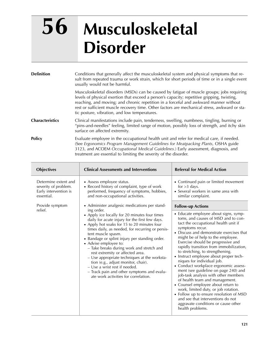 Occupational Health Nursing Guidelines for Primary Clinical Conditions, Fourth Edition page 121