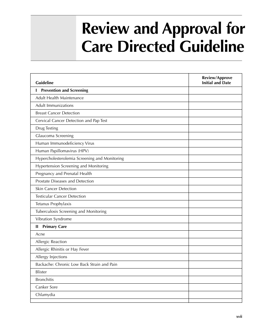 Occupational Health Nursing Guidelines for Primary Clinical Conditions, Fourth Edition page xvii