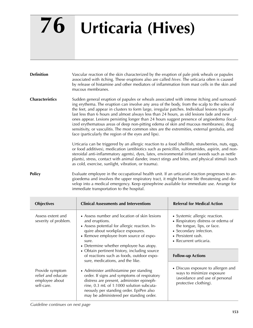 Occupational Health Nursing Guidelines for Primary Clinical Conditions, Fourth Edition page 153