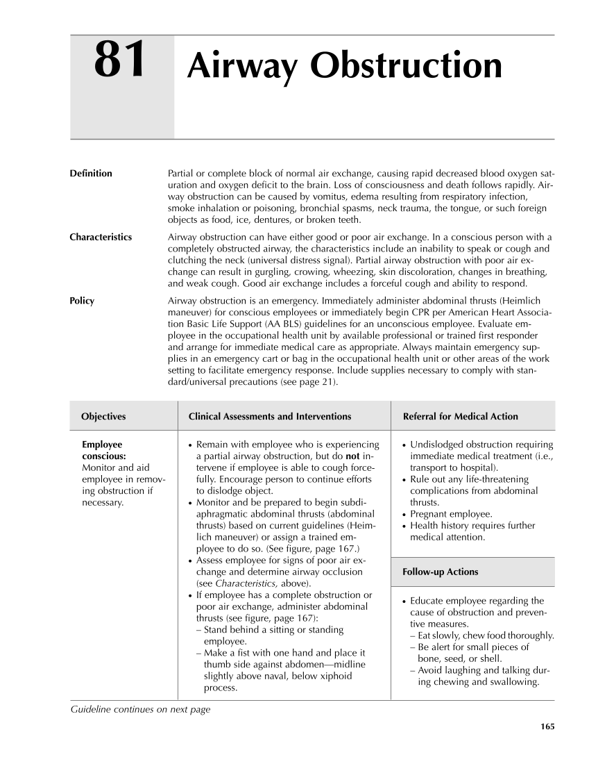 Occupational Health Nursing Guidelines for Primary Clinical Conditions, Fourth Edition page 165