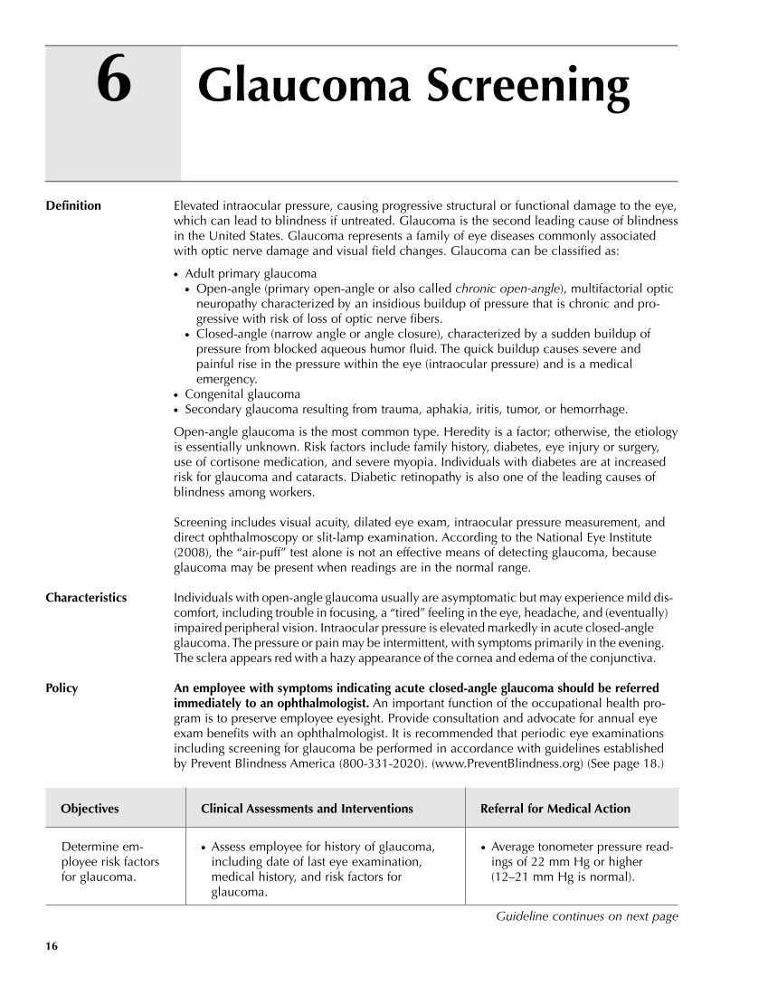 Occupational Health Nursing Guidelines for Primary Clinical Conditions, Fourth Edition page 16