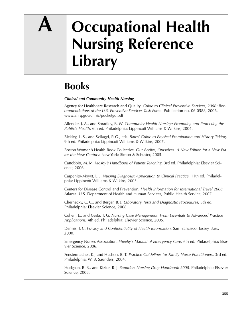 Occupational Health Nursing Guidelines for Primary Clinical Conditions, Fourth Edition page 355