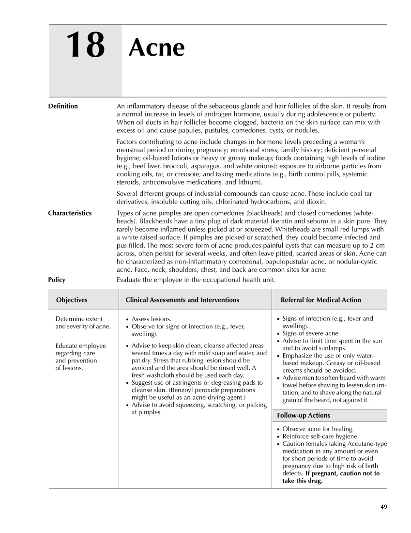 Occupational Health Nursing Guidelines for Primary Clinical Conditions, Fourth Edition page 49