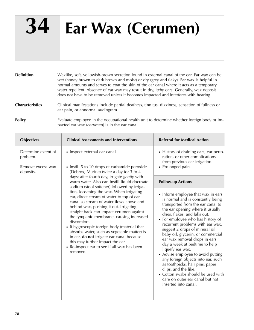 Occupational Health Nursing Guidelines for Primary Clinical Conditions, Fourth Edition page 78
