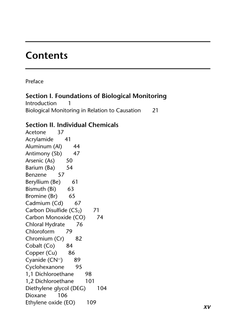 Clinical Practice of Biological Monitoring page xv
