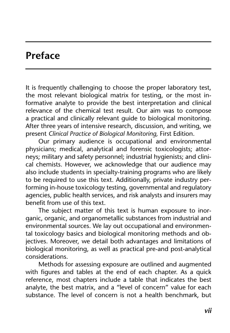 Clinical Practice of Biological Monitoring page vii